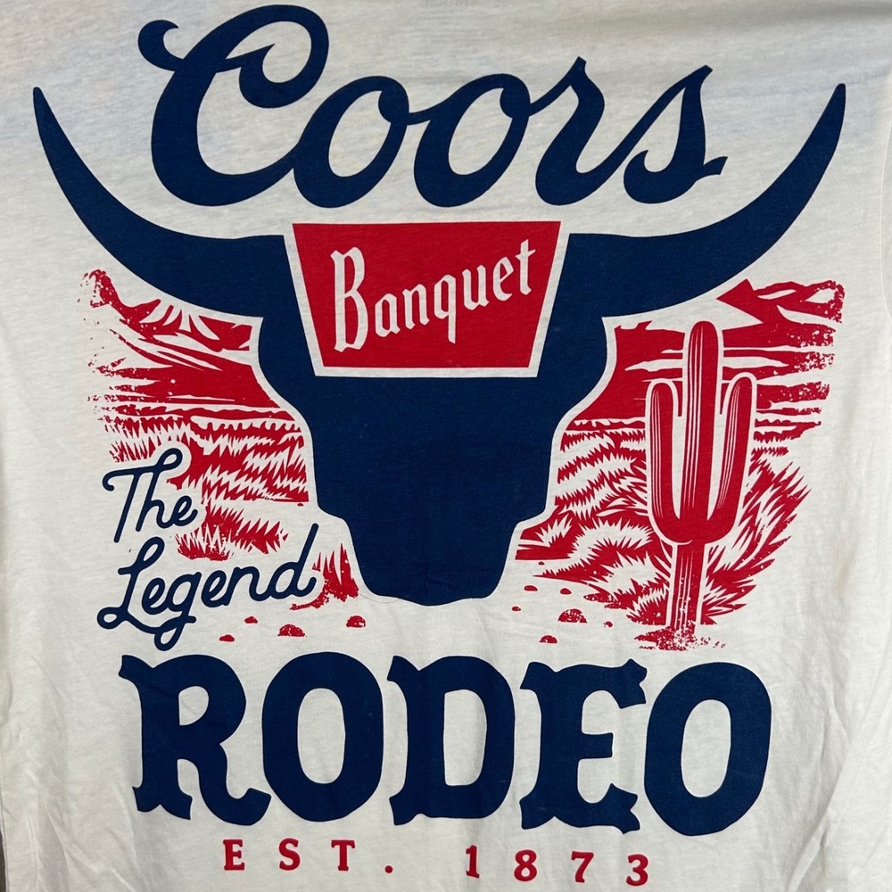 Coors Banquet Rodeo Graphic T-Shirt White Mens Large The Legend Bull Horns New